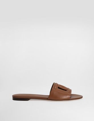 Dolce & Gabbana Calfskin Sliders - Woman Slides And Mules Brown Leather 37.5