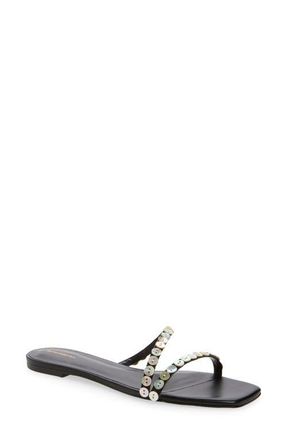 Reformation Shoshana Slide Sandal in Black Leather Shell Buttons at Nordstrom, Size 10.5