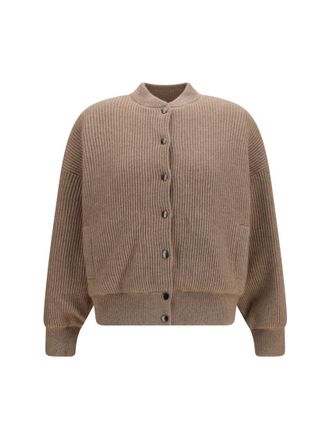 Brunello Cucinelli Beige Knitted Mock Collar Sweater