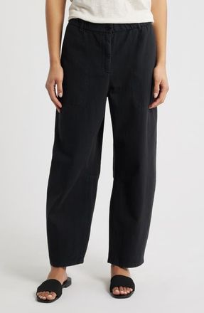 Eileen Fisher Organic Cotton Ankle Barrel Leg Pants in Washed Black at Nordstrom, Size Xx-Small