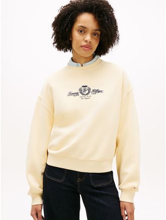 Tommy Hilfiger Womens Embroidered Club Crest Logo Sweatshirt - Beige - XXS