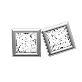 Diamond2Deal 14K White Gold 0.75 Ct Lab Grown Princess Cut Diamond Solitaire Stud Earrings Color- E-F, Clarity- VS1