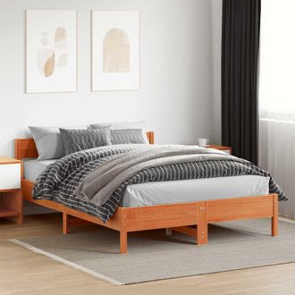 vidaXL Vidaxl - Cama Sin Colch&oacute;n Madera Maciza De Pino Marr&oacute;n Cera 120x200 Cm