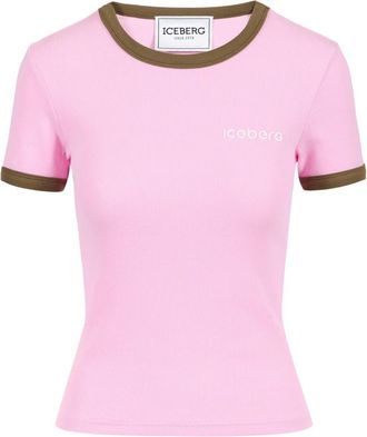 Iceberg Ribbed Jersey Slim T-Shirt - Dames - T-shirts - Roze - S - Katoen - Tops