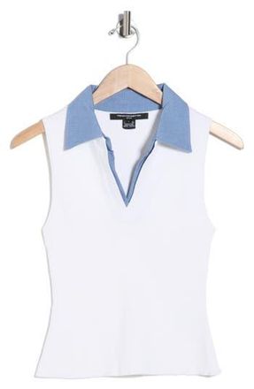 French Connection Sleeveless Contrast Collar Polo in White W/Denim Placket A/S at Nordstrom Rack, Size X-Small