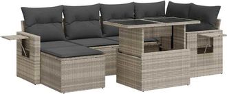 vidaXL Set De Sof&aacute;s De Jard&iacute;n 7 Pzas Con Cojines Rat&aacute;n Pe Gris Claro Vidaxl