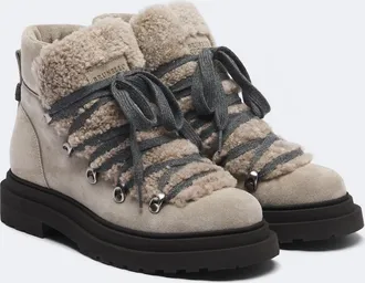 Brunello Cucinelli Monili shearling-trimmed suede lace-up boots