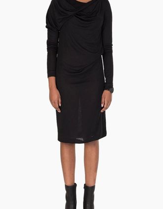 Maison Margiela Womens Wool Silk Mix Ribbed Black Dress - Size: 16