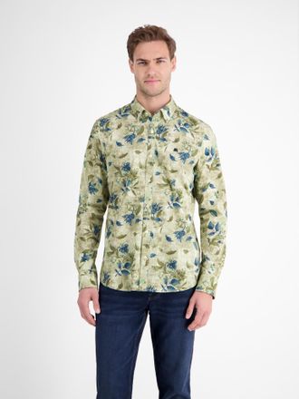 Lerros Langarmhemd LERROS, Herren, Gr. XXL, N-Gr, foam wei&szlig;, Web, Obermaterial: 97% Baumwolle, 3% Elasthan, bedruckt, normal h&uuml;ftbedeckend, Rundhals, 2-Knopf