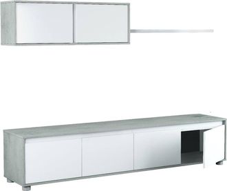 Dmora Mueble alto imitación madera blanco, hormigón 200x41h43 cm