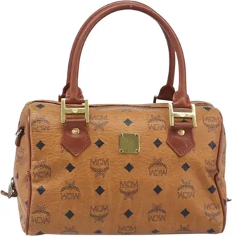 MCM Visetos Logogramme Leather Brown Leather Handbag (Pre-Owned)