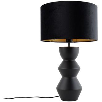 QAZQA Lampada da tavolo con paralume alisia - Design - Ceramico,Velluto - Nero - Tondo Max. 1 x Watt - Qazqa