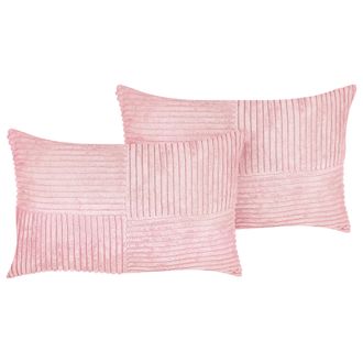 Beliani Conjunto De 2 Cojines De Pana Rosa 50 X 30 Cm Patr&oacute;n A Rayas Moderno Millet