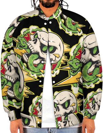 Generic Skull Snake Jacket Baseball Uniform Casual Bomber Windbreaker Zip Up Coat for Men