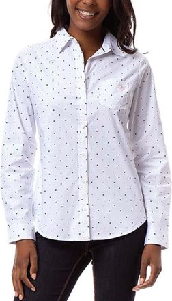 U.S.Polo Association U. S. Polo Assn. Shirt Womens Optic White Polka Dot Poplin Button Up FROG790