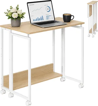 Relaxdays Relaxdays Escritorio Plegable, 6 Ruedas, Para Ordenador, Ahorra Espacio, 75x80x50 Cm, Madera Blanco Natural