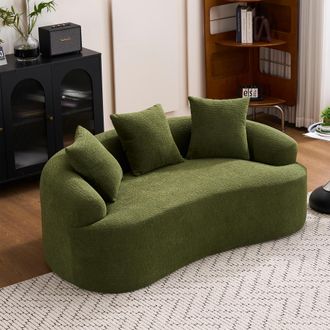 STILVORA Divano Dritto 2 Posti In Chenille, Modulare Con Forma Curva, Seduta Profonda E Cuscini Spessi, Design Moderno, Verde