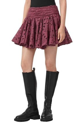 AllSaints Dotty Pleated Eyelet Miniskirt in Raspberry Pink at Nordstrom, Size 12 Us