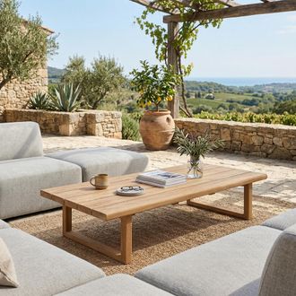 Puma Naturel Mesa De Centro De Jard&iacute;n De Teca Maciza, 153x72x30,5 Cm, Patas De Mesa De Dise&ntilde;o Rectangular (natoft15372s)