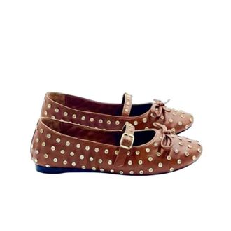 De Siena shoes Ballerina Shoes, female, Brown, 4 UK, Crystal Soft Leather Ballet Flats