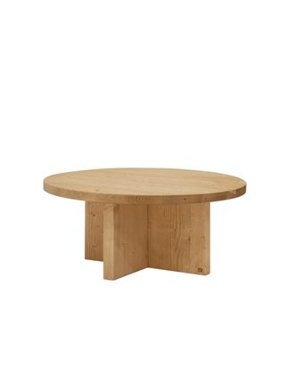 Deco Wood Mesa de centro redonda de madera maciza tono medio de &oslash;60x33,2cm
