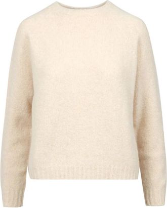 Max Mara Alpaca Katoenen Trui - Dames - Ronde hals truien - Beige - L - Katoen - Truien & Vesten