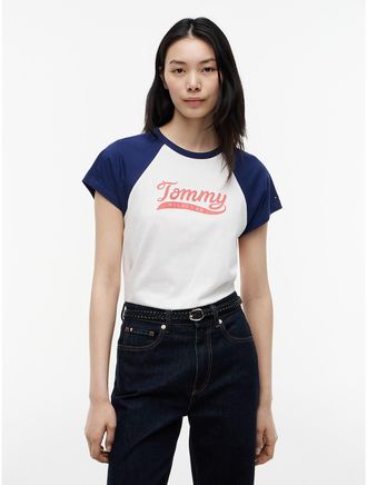Tommy Hilfiger Womens Varsity Logo Raglan T-Shirt - Preppy Navy - XXL