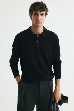 H&M Regular-fit Knit Polo Shirt in Black at Nordstrom, Size Xx-Large