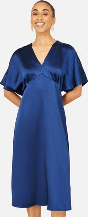 Yumi Satin Midi Dress in Navy at Nordstrom, Size 12