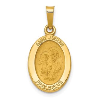 Diamond2Deal 14k Yellow Gold Polished and Satin St Joseph Medal Hollow Oval Pendant