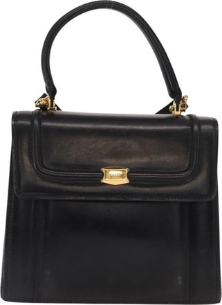 Bally Vintage Handbag Leather Black Leather Handbag (Pre-Owned)