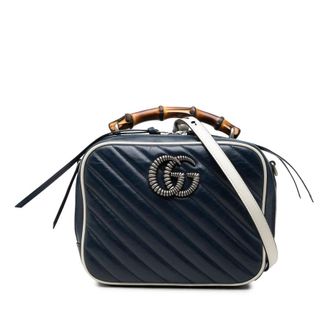 Gucci Pre-owned Gucci Small GG Marmont Matelasse Diagonal Calfskin Torchon Bamboo Satchel Ladies DDMRPGUS9WC1BSI5