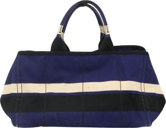 Prada Canapa Blue Canvas Tote Bag (Pre-Owned)