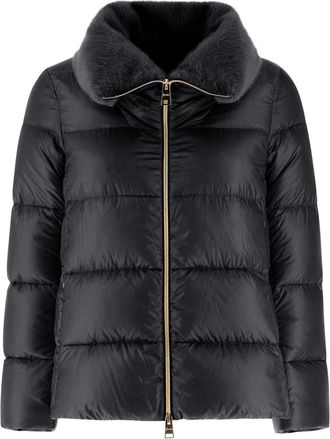Herno Zwarte Nylon Gewatteerde Nep Bont Jas - Dames - Winterjassen - Zwart - XL - Nylon - Jassen