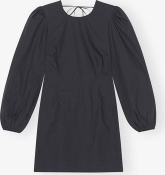 Ganni Black Cotton Poplin Open Back Mini Dress - Size 32 Organic