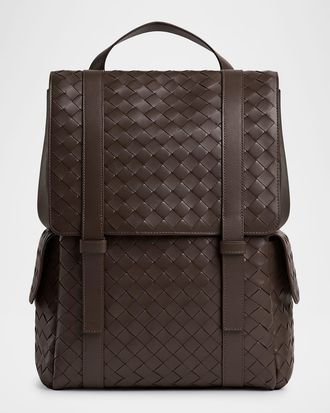 Bottega Veneta Mens Intrecciato Leather Backpack