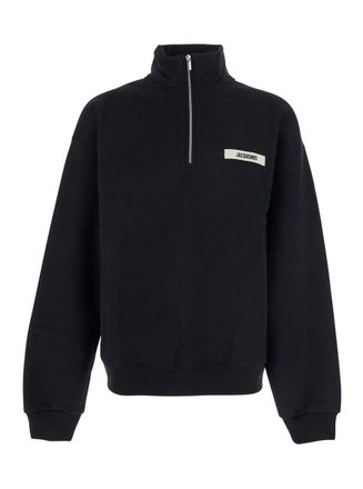 Jacquemus Le Camionneur Gros Grain Black Sweatshirt With Logo Patch On The Front In Cotton Man