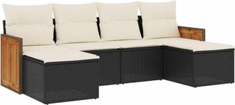 vidaXL Set De Sof&aacute;s De Jard&iacute;n 6 Piezas Y Cojines Rat&aacute;n Sint&eacute;tico Negro Vidaxl