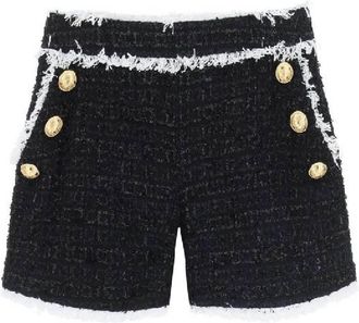 Balmain Button Embellished Tweed Shorts, Brand Size 40 (US Size 8)