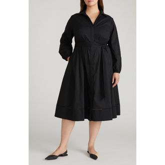 Universal Standard Yuli Long Sleeve Stretch Poplin Midi Dress in Black at Nordstrom, Size 3Xl