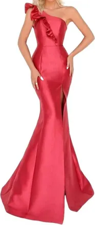 Tarik Ediz One Shoulder Mermaid Dress In Red