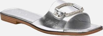 XY London Womens XY London Womens/Ladies Annie Diamante Metallic Flat Sandals - Silver - Size: 4
