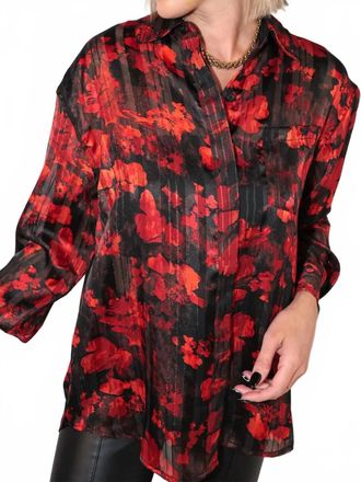 Elan Floral Pleated Blouse In Red