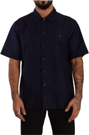 Dolce & Gabbana Overhemd met Knoopsluiting - Heren - Korte mouwen Overhemden - Blauw - L - Katoen - Overhemden