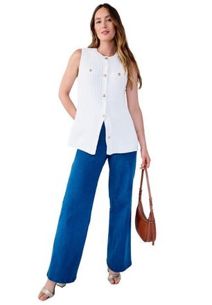 Jessica London Boxy Stitch Cardigan Sweater Vest in White at Nordstrom, Size Medium