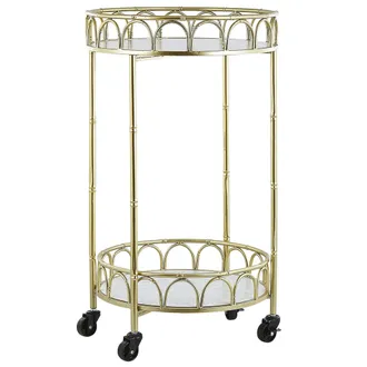Beliani Carro De Cocina Marco De Hierro Dorado Tablero Efecto De M&aacute;rmol Glamour Carrito De Barra Con Ruedas Shafter