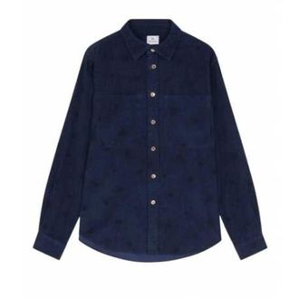 Paul Smith Overhemden, Heren, Blauw, M, Katoen, Fluwelen overhemd met ton-sur-ton bloempatroon