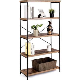 Costway Costway - Libreria a 5 Piani, Scaffale Industriale in Legno con Struttura in Metallo, Aste di Sostegno a x Dispositivo Antiribaltamento, per