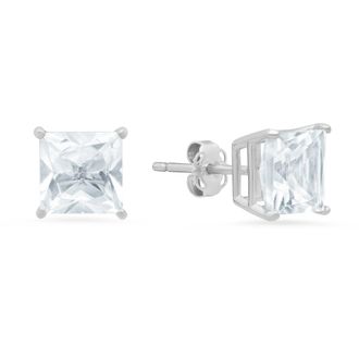MAX + STONE 14k White Gold Solitaire Princess-Cut Gemstone Stud Earrings (7mm)