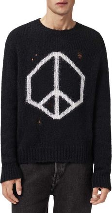 AllSaints Message Wool Blend Crewneck Sweater in Black at Nordstrom, Size Xx-Large